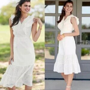 NWT Matilda Jane Joanna Gaines cream cottagecore ruffle tiered eyelet midi dress